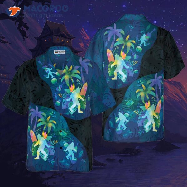 Artistic Summer Bigfoot Hawaiian Shirts For , Black And Blue Sasquatch