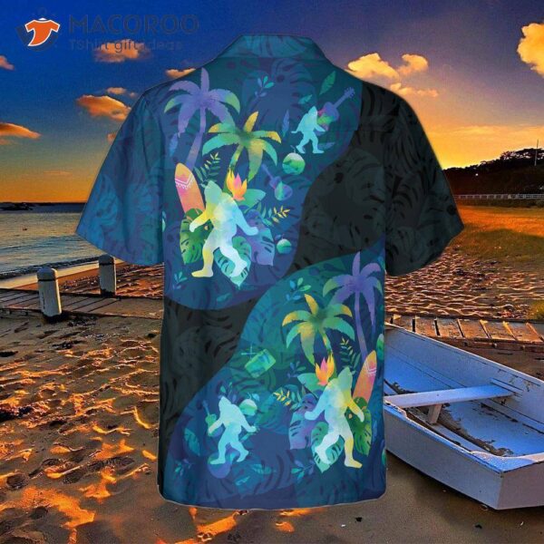 Artistic Summer Bigfoot Hawaiian Shirts For , Black And Blue Sasquatch