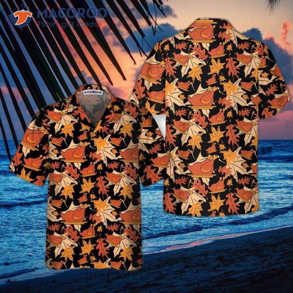 Autumnal Leaves And Turkey Meat Hawaiian Shirt, Best Gift For Thanksgiving Day