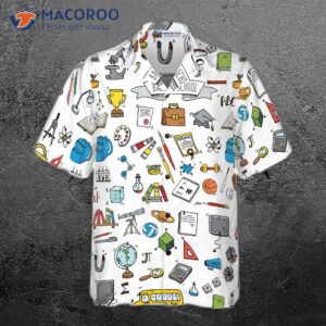 back to school hand drawn doodle style school hawaiian shirt 2