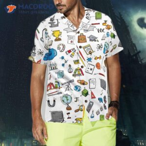 back to school hand drawn doodle style school hawaiian shirt 3