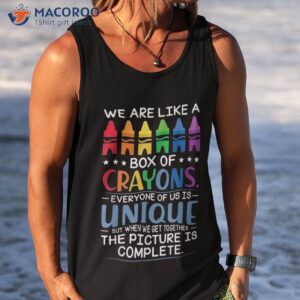 back to school teacher we are like a box of crayons shirt tank top