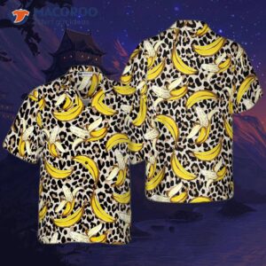 banana printed hawaiian shirt with a leopard pattern 0