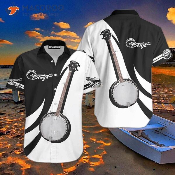 Banjo Music Instrument White And Black Hawaiian Shirts