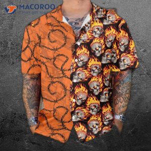 barbed wire fire skull biker motorcycle hawaiian shirt unique gift for bikers 0