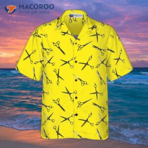 barber s yellow scissors for professional barbers hawaiian shirt 1