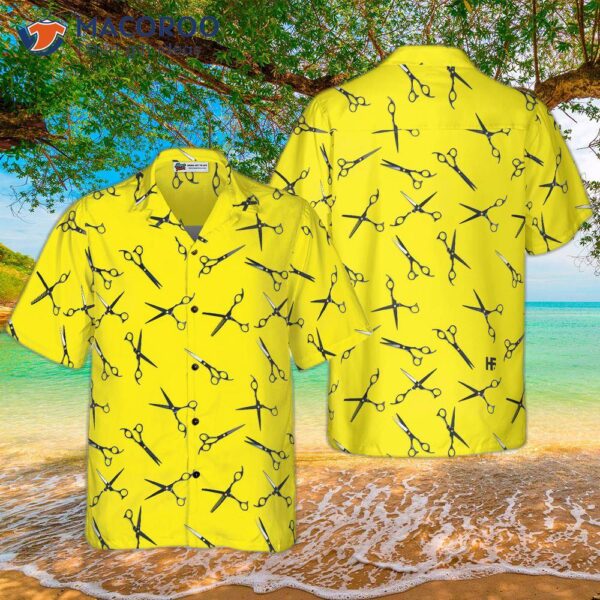 Barber’s Yellow Scissors For Professional Barbers, Hawaiian Shirt