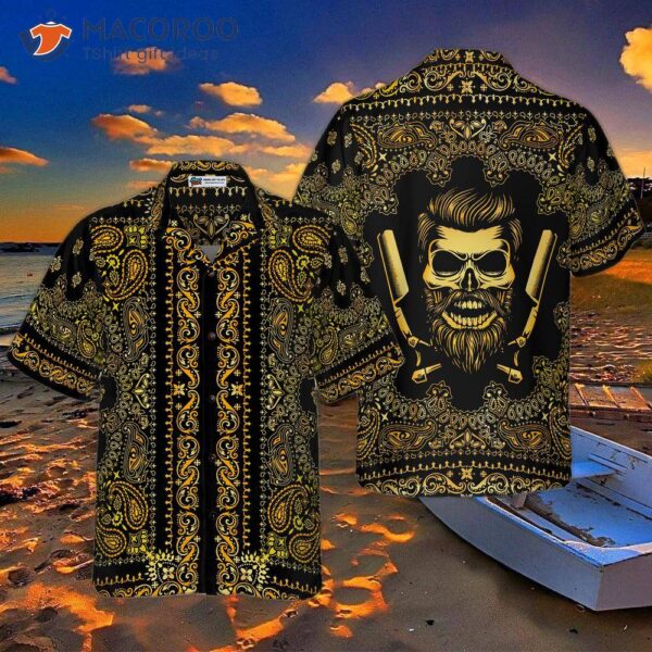 Barber-style Gold Hawaiian Bandana Shirt