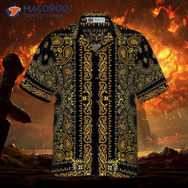 Barber-style Gold Hawaiian Bandana Shirt