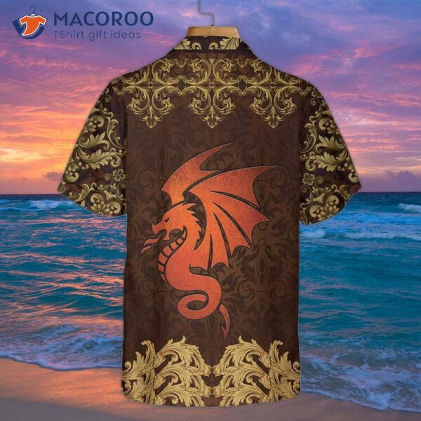 Baroque Dark Brown Dragon Hawaiian Shirt, Vintage Patterned Shirt