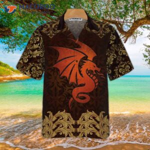 Baroque Dark Brown Dragon Hawaiian Shirt, Vintage Patterned Shirt