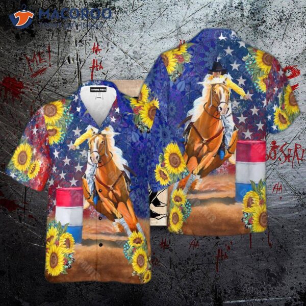 Barrel Horse And Sunflower Racing Hawaiian Shirts