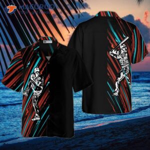 Baseball-style Black And Colorful Hawaiian Shirt