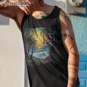 basketball hoop in a tropical landscape with ocean waves shirt tank top 1