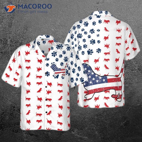 Basset Hound American Flag Hawaiian-style Shirt