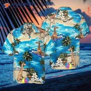 beach hawaii giraffe hawaiian shirt 0