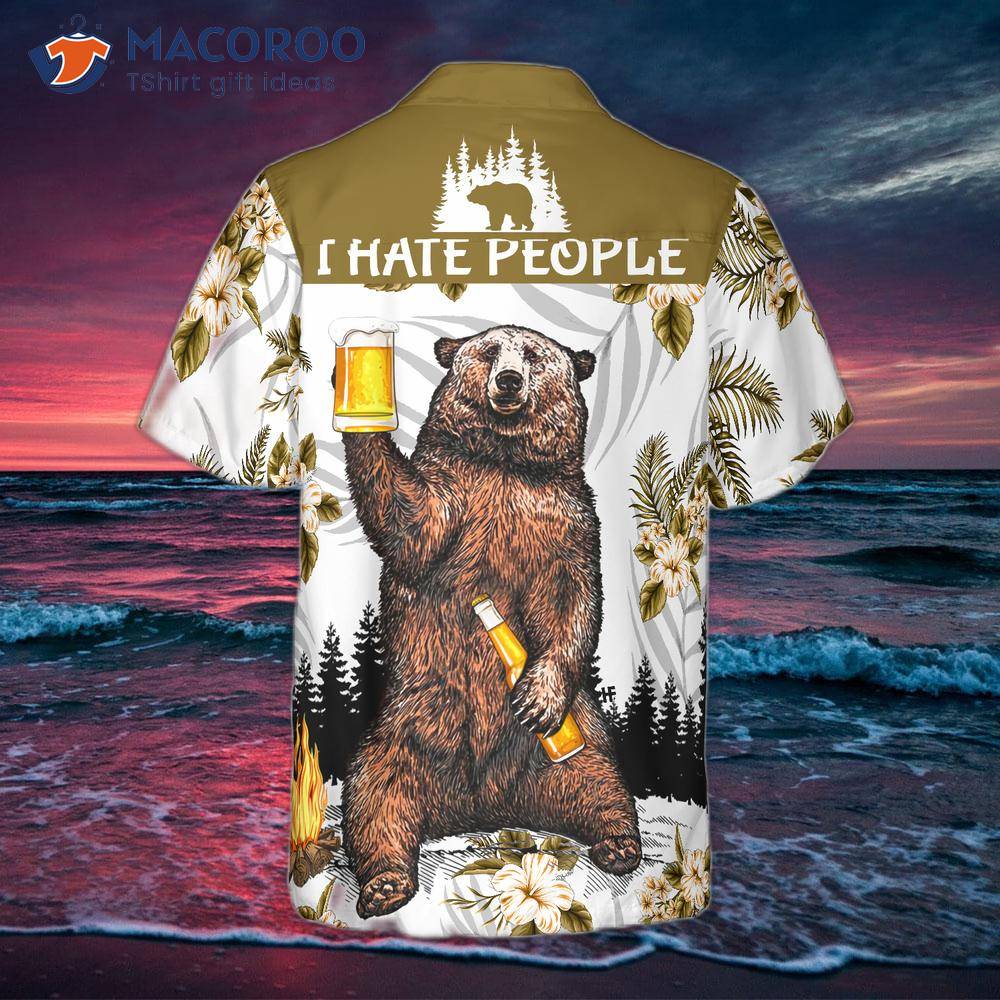 Bear Drinks Beer And Wears A Hawaiian Shirt. Bear Drinks Beer And Wears A Hawaiian Shirt.
