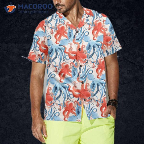 Beautiful Watercolor Octopus Seamless Pattern Hawaiian Shirt, Funny Shirt For And