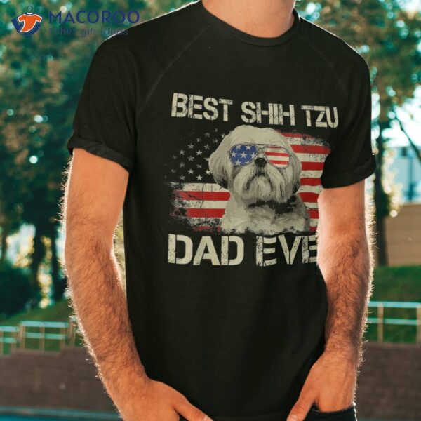 Best Shih Tzu Dad Ever Tshirt Dog Lover American Flag Gift Shirt