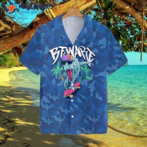 beware of the t rex skating dinosaur hawaiian shirt 2