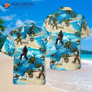 Bigfoot Aloha Beach Hawaiian Shirt, Palm Tree And Flower Blue Ocean Surfing Shirt For