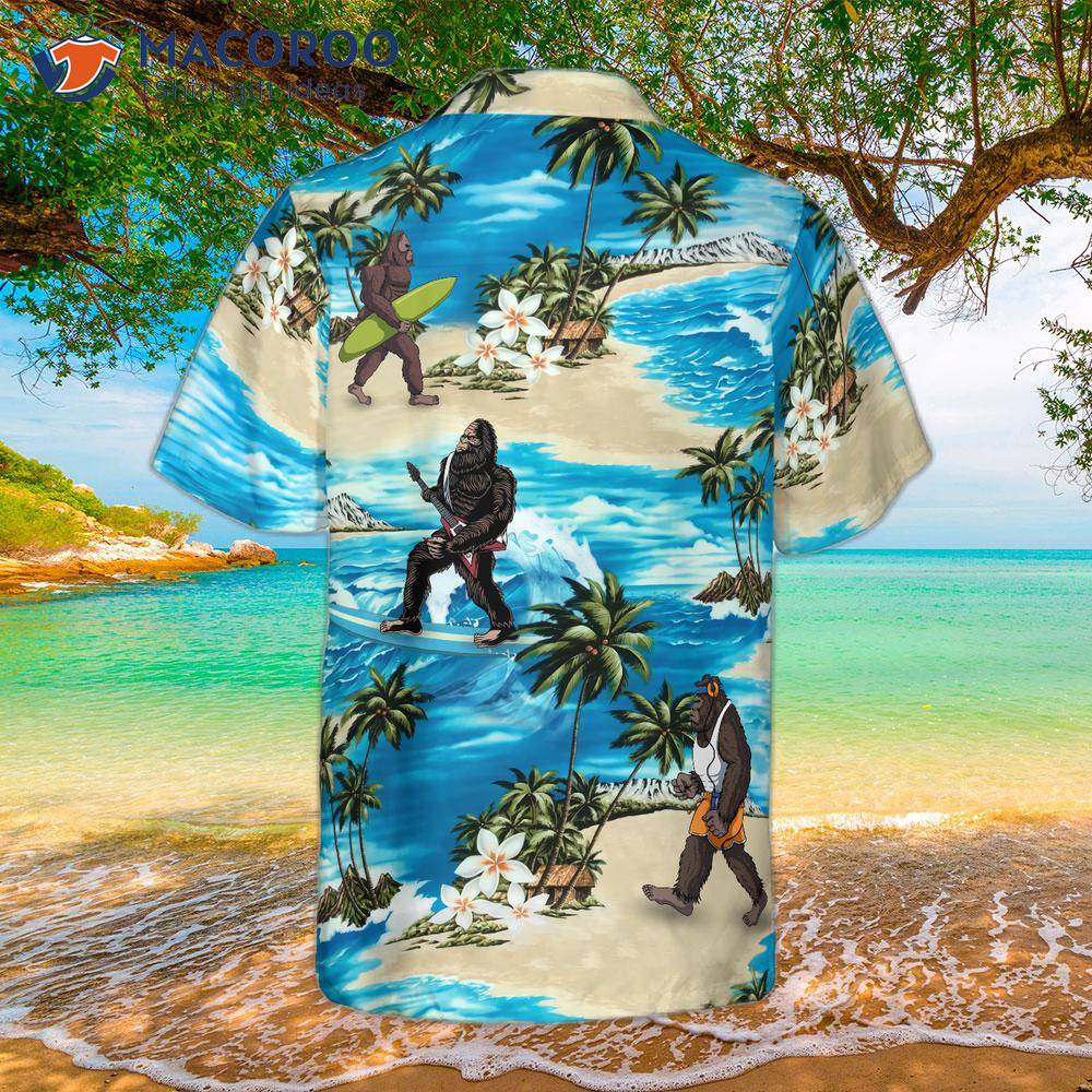 Bigfoot Aloha Beach Hawaiian Shirt, Palm Tree And Flower Blue