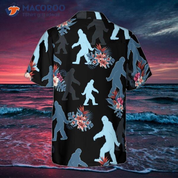 Bigfoot And The Tropical Leaves Hawaiian Shirt, Black Floral Shirt For