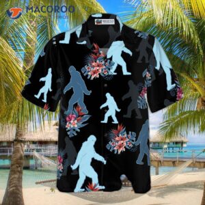 bigfoot and the tropical leaves hawaiian shirt black floral shirt for 2