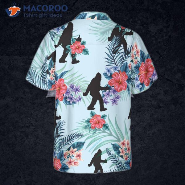 Bigfoot Bluebonnet Hawaiian Shirt, Arctic Blue Texas Floral And Leaves Shirt For