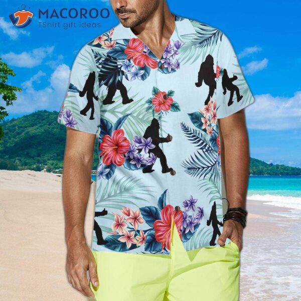 Bigfoot Bluebonnet Hawaiian Shirt, Arctic Blue Texas Floral And Leaves Shirt For