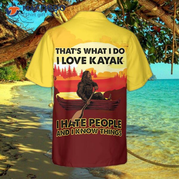 Bigfoot Darryl Loves Kayaking And Hates People. The Hawaiian Shirt Has A Dawn Palette In Black Yellow, Perfect For .