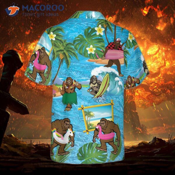 Bigfoot On The Beach Hawaiian Shirt, Tropical Aloha Wave Surfing Shirt For