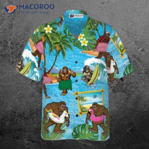 bigfoot on the beach hawaiian shirt tropical aloha wave surfing shirt for 2