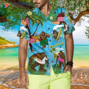 bigfoot on the beach hawaiian shirt tropical aloha wave surfing shirt for 3