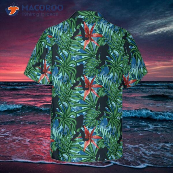 Bigfoot Silhouette Walking Hawaiian Shirt, Tropical Forest Floral Shirt For