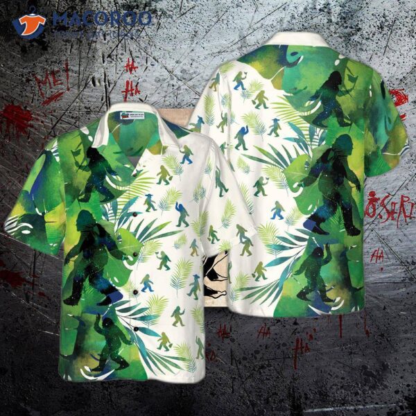 Bigfoot Silhouettes In Tropical Hawaiian Shirts For , Green Sasquatch