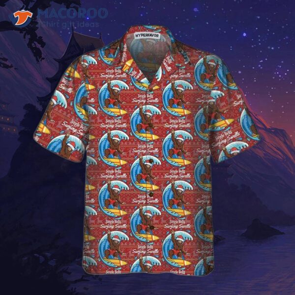 Bigfoot Surfing Christmas Hawaiian Shirt, Funny Best Xmas Gift Idea