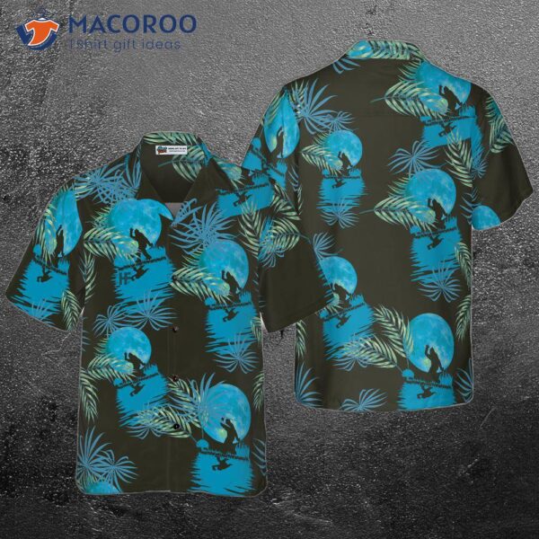 Bigfoot Tropical Blue Moon Hawaiian Shirt, Black And Moonlight Shirt For