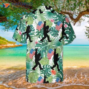 Bigfoot Tropical Hawaiian Shirt With Floral American Flag Print For
