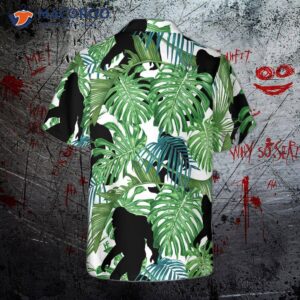 bigfoot tropical seamless pattern hawaiian shirt 1