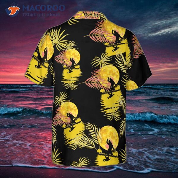 Bigfoot Tropical Yellow Moon Hawaiian Shirt, Black And Moonlight Shirt For