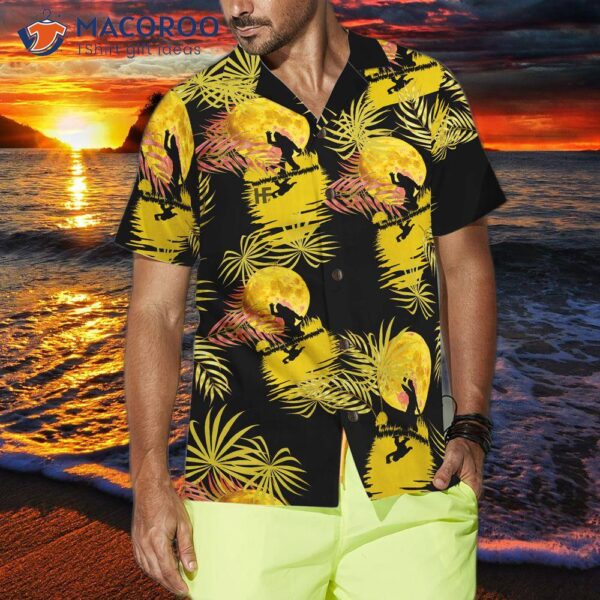 Bigfoot Tropical Yellow Moon Hawaiian Shirt, Black And Moonlight Shirt For