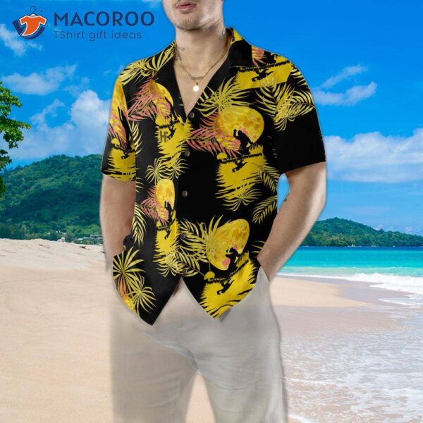 Bigfoot Tropical Yellow Moon Hawaiian Shirt, Black And Moonlight Shirt For