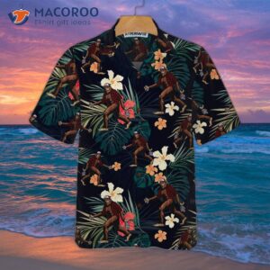 bigfoot with tropical leaves funny halloween hawaiian shirt best shirt for and 2