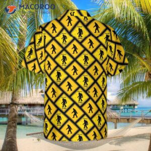Bigfoot Yellow Square Hawaiian Shirt With Diamond Pattern Caution Signs, For