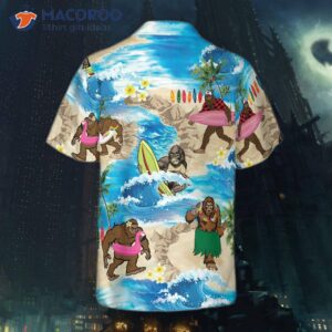 Bigfoots Are On Summer Vacation; Bigfoot Hawaiian Shirt, Tropical Aloha Wave Surfing Shirt For .