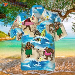 bigfoots are on summer vacation bigfoot hawaiian shirt tropical aloha wave surfing shirt for 2