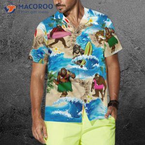 bigfoots are on summer vacation bigfoot hawaiian shirt tropical aloha wave surfing shirt for 3