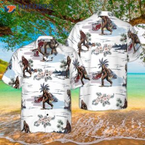 Bigfoots Are Ready For Summer With Their Bigfoot Hawaiian Shirt, A White Tropical Floral Bus Trip Shirt .
