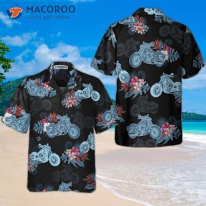 Biker Blue Tropical Flower Pattern Motorcycle Hawaiian Shirt – Unique Gift For Bikers